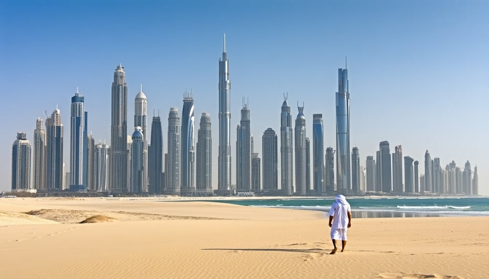 Dubai skyline with iconic landmarks and desert adventure.