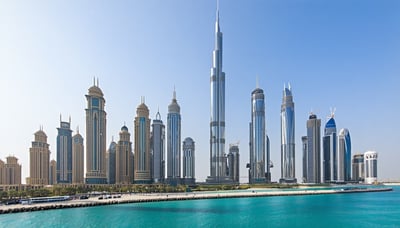 Dubai skyline with iconic landmarks and luxury transport