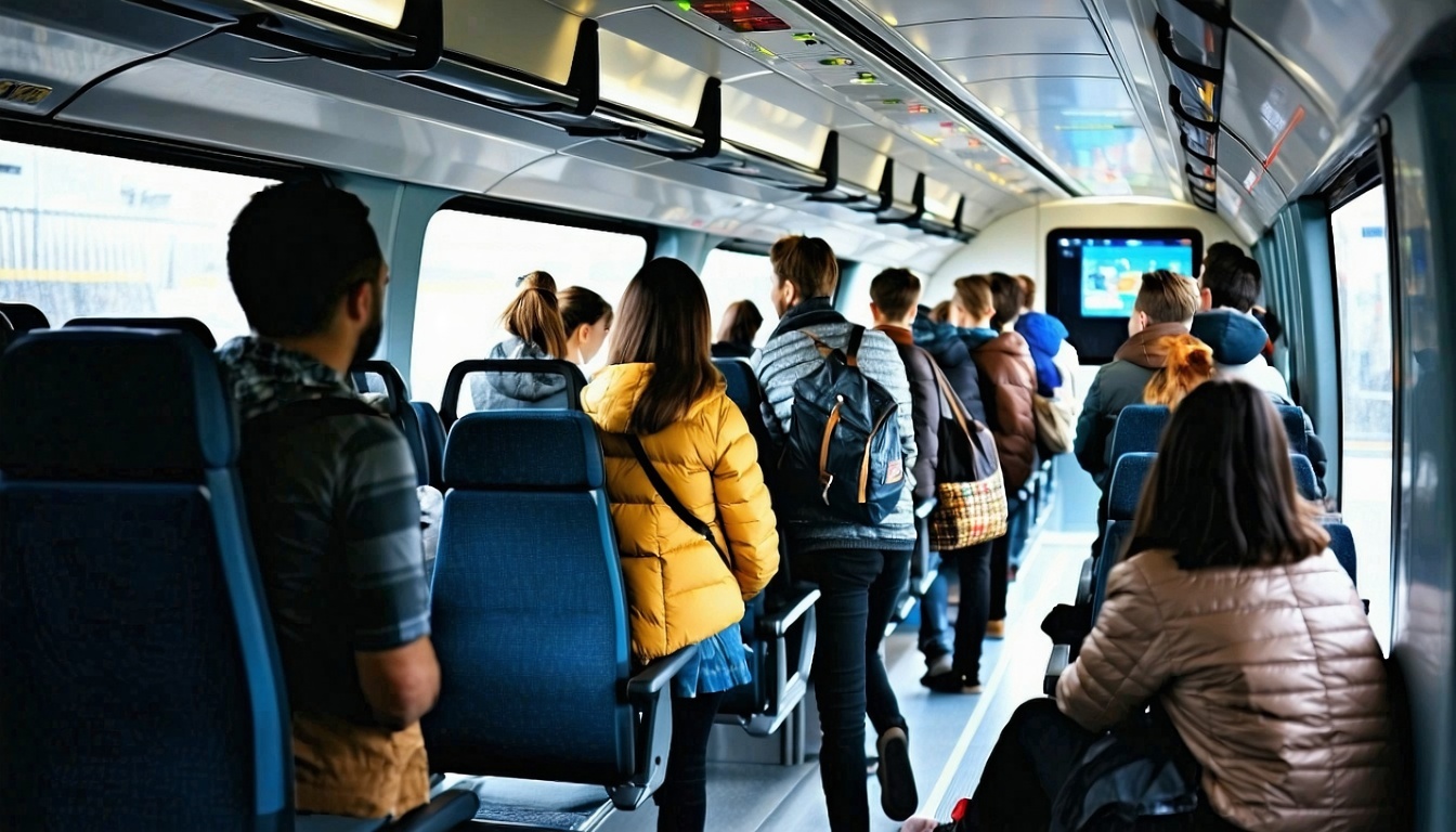 Group of travellers boarding a comfortable coach